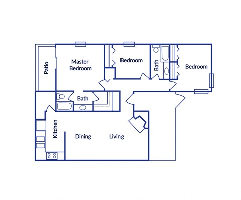 Floor plan for 3 beds, 2 baths, 1514 sqft